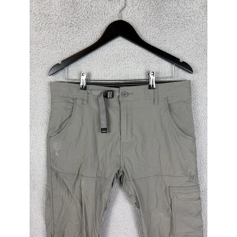 PrAna Pants Mens 36x29 Gray Slim Fit Hiking Cargo Adjustable Waist Outdoor Tech